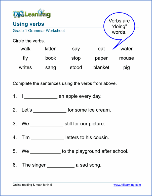 Identifying Verbs Worksheet Photos