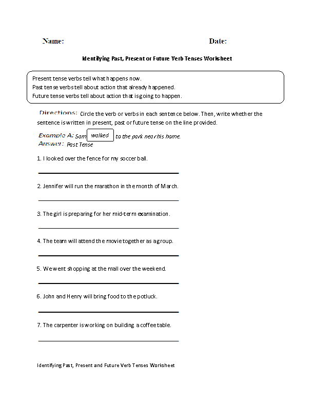 Identifying Verbs Worksheet Photos