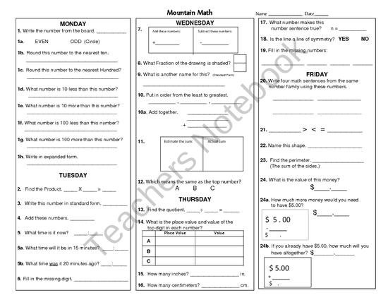 Image Result For Mountain Math Worksheets 3rd Grade