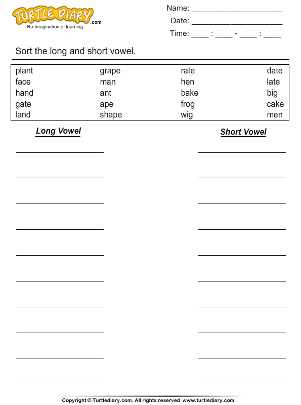 Long And Short Vowel Word Sort Worksheet Free Worksheets Samples
