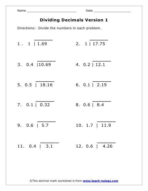 Long Division Decimals 3rd Grade Math Free Printable