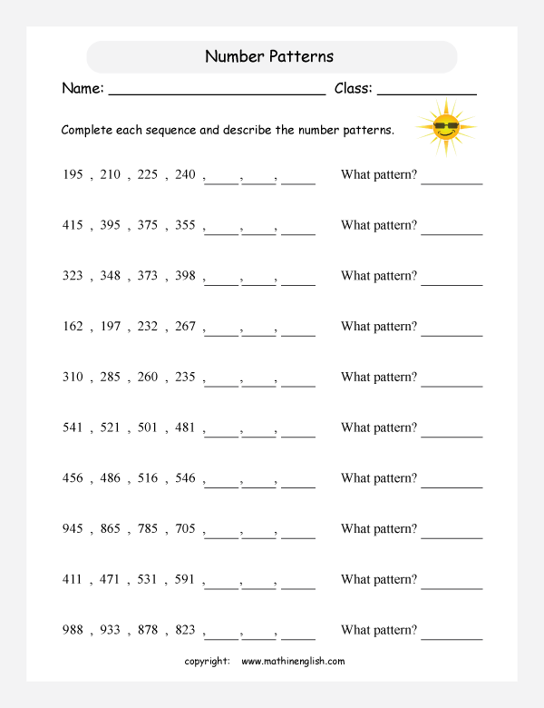 Math Patterns Worksheets Grade 4 Worksheets For All