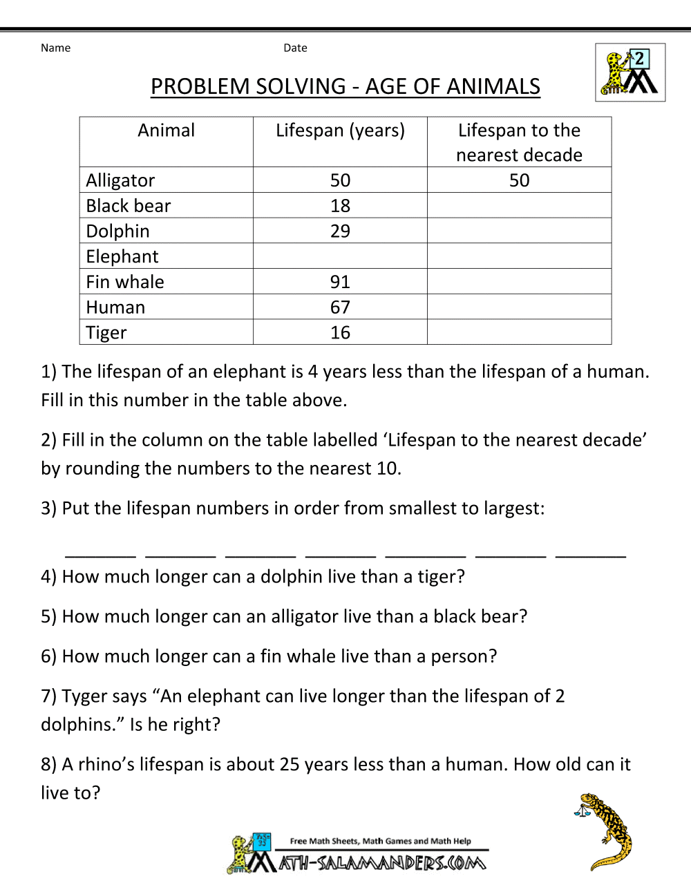 Math Worksheets For Grade 2 Problem Solving
