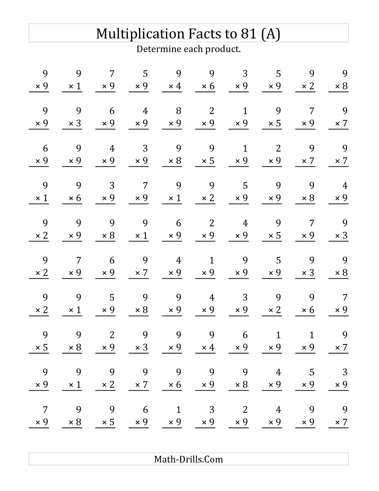 Maths Times Tables Worksheets 9 Table 9s Multiplication Worksheet