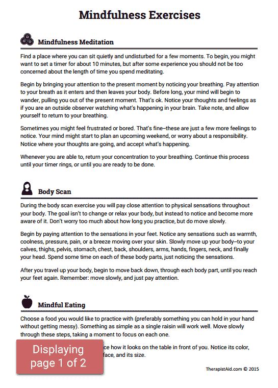 Mindfulness Exercises (worksheet)