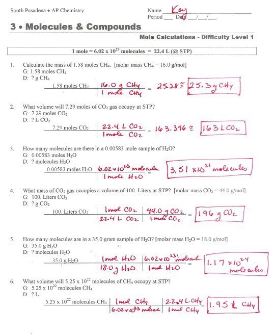 Mole Conversions Worksheet Answers Worksheets For School