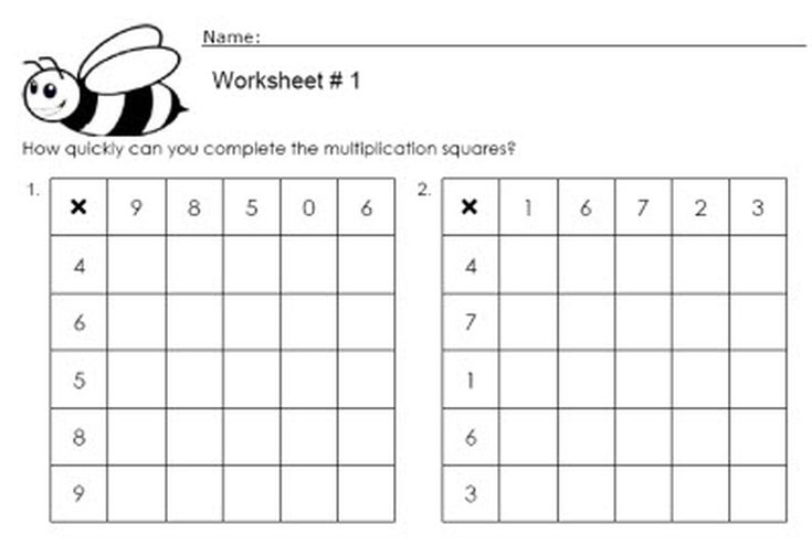 Multiplication Square Worksheets