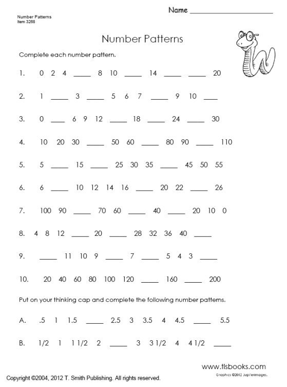 Number Patterns Worksheet