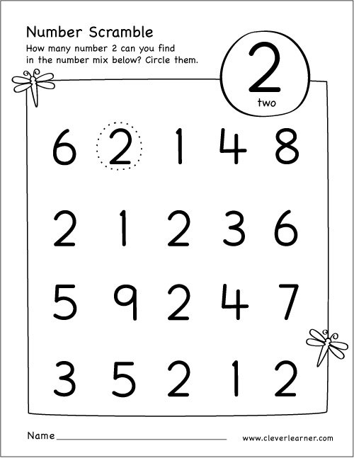 Number Scramble Activity Worksheet For Number 2 For Preschool Children Number Scramble Activity Worksheet For Number 2 For Preschool Children