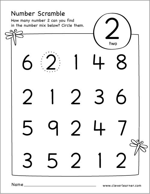 Number Scramble Activity Worksheet For Number 2 For Preschool Children