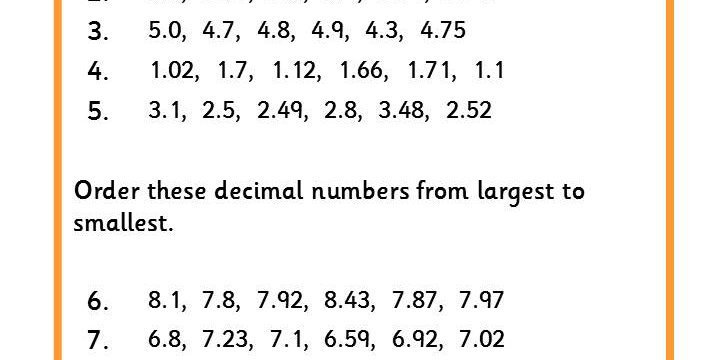 Ordering Decimal Numbers | Free Worksheets Samples