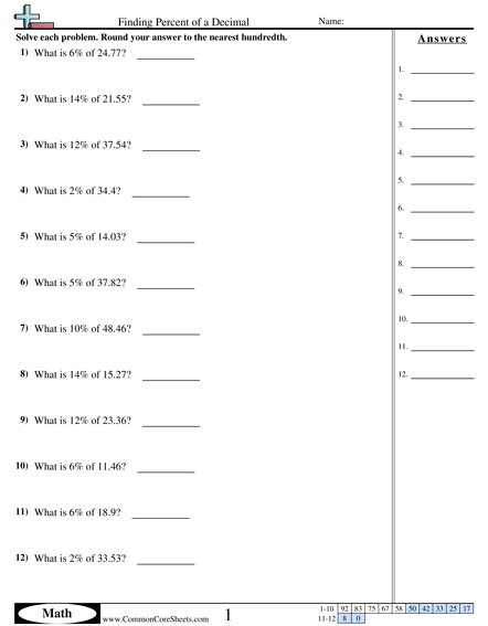 Percent Worksheets