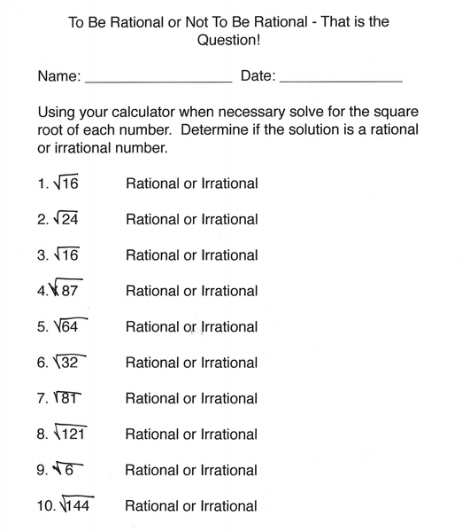Pictures Irrational And Rational Numbers Worksheet