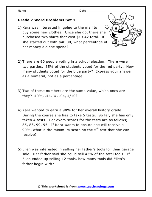 Problem Solving Worksheets For 7th Grade Math