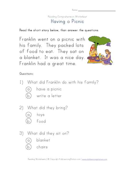 Reading Comprehension Worksheet