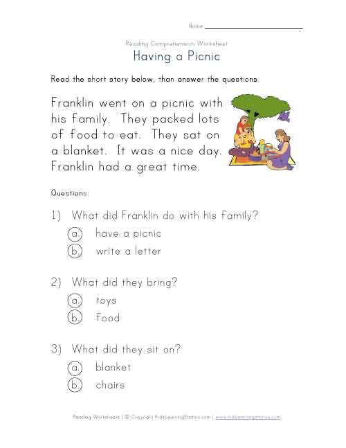 Reading Comprehension Worksheets 1 St Grade Compliant Illustration