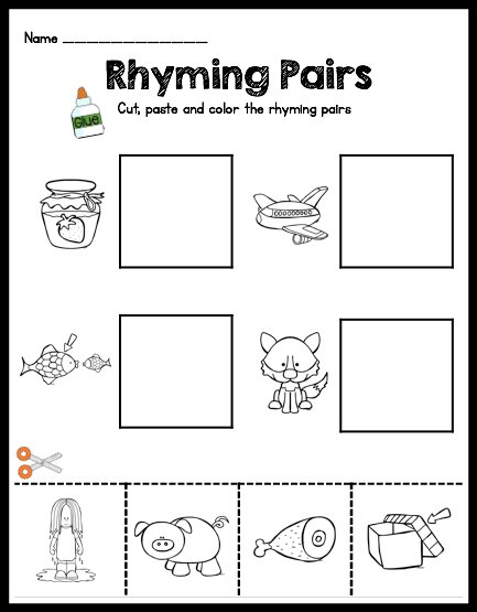 Rhyming Worksheets For Kindergarten Cut And Paste Worksheets For
