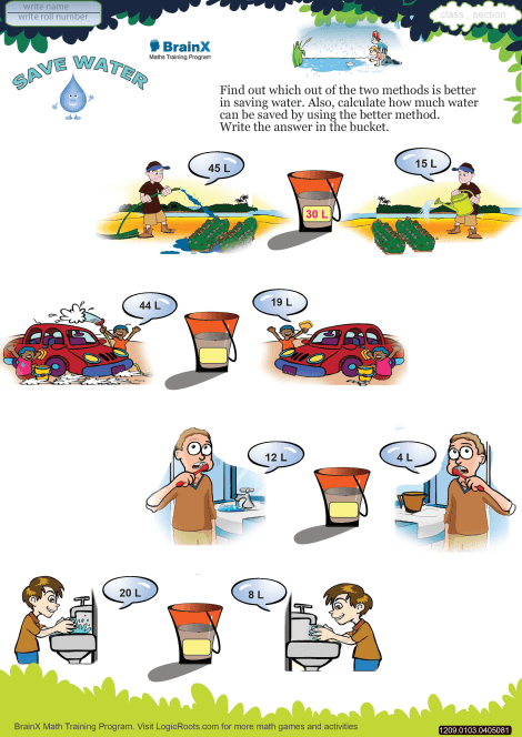 Save Water Math Worksheet For Grade 1