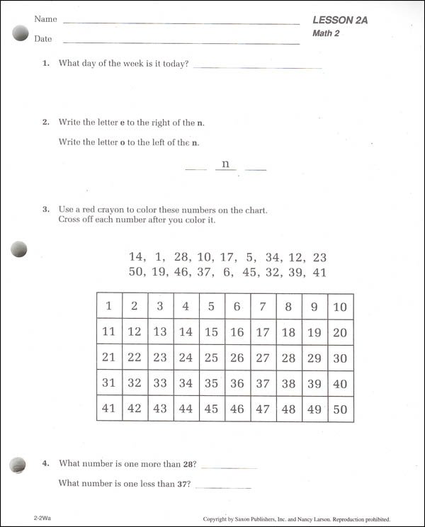 Saxon Math Worksheets 2nd Grade Free Worksheets Library