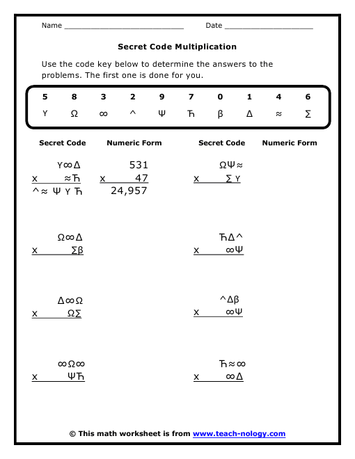 Secret Code Math Worksheets Free Worksheets Library