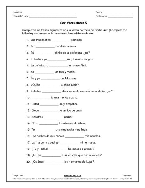 Ser Worksheet 5 6th 8th Grade Lesson Pla