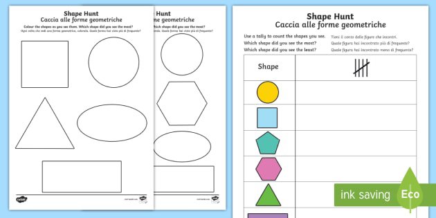 Shape Hunt Worksheet   Activity Sheet English Italian