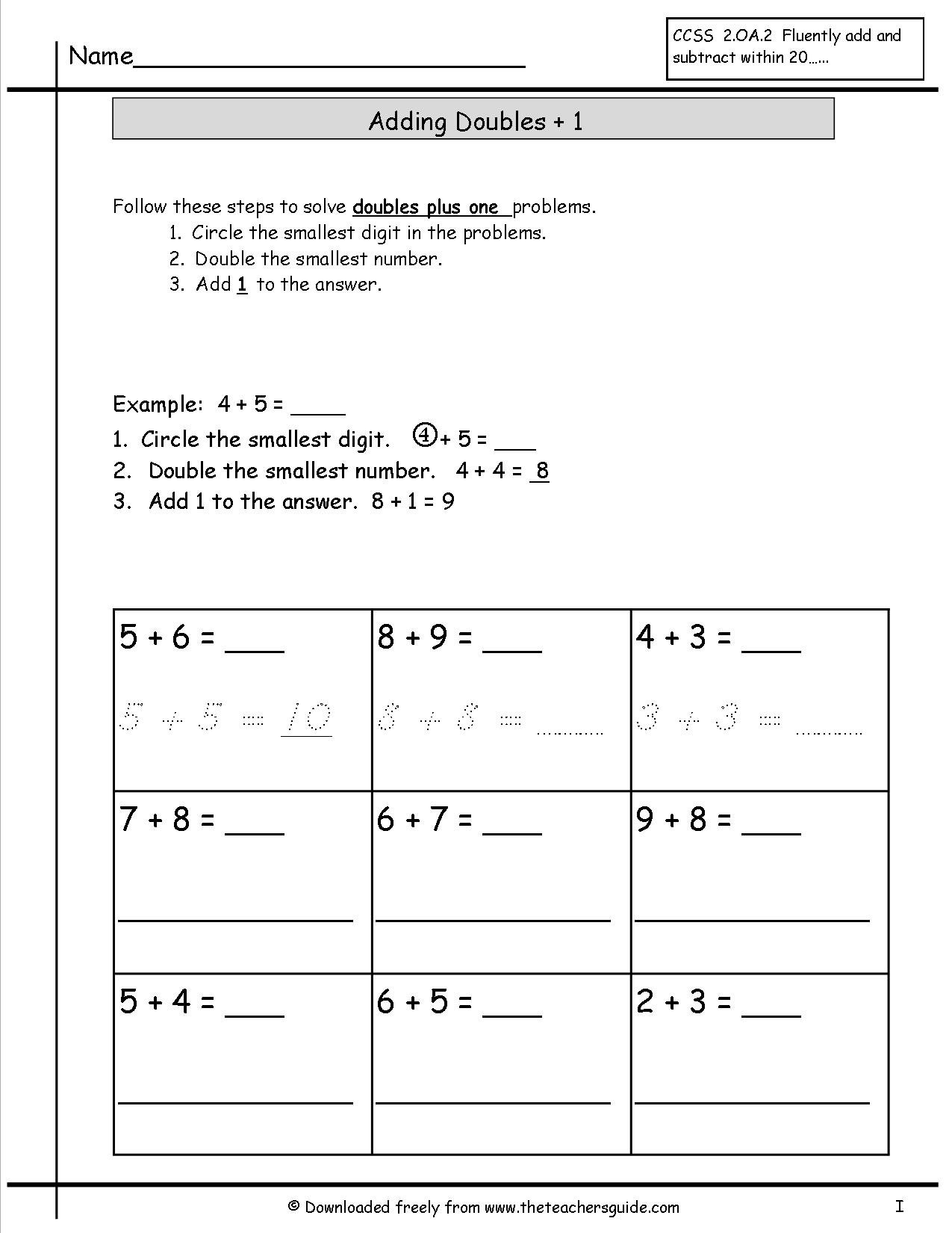 Single Digit Addition Worksheets From The Teachers Guide Doubles