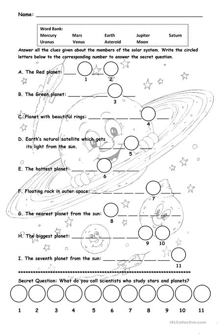 Solar System Worksheet