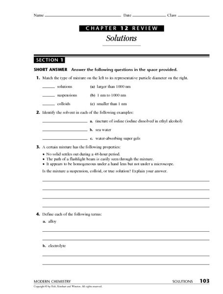 Solutions Worksheet Answers Worksheets For All