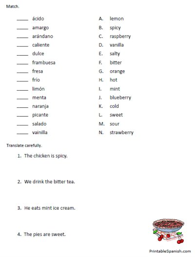 Spanish Food Worksheets Printable