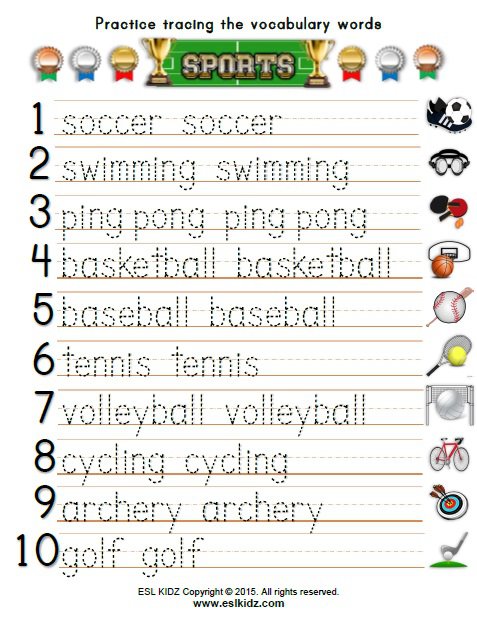 Sports Worksheets For Kindergarten