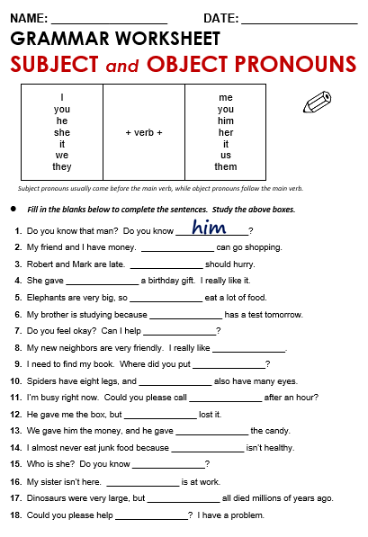 Subject And Object Pronouns Worksheet Worksheets For All