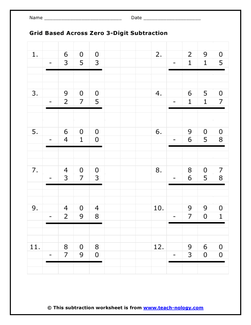 Subtract Across Zero Worksheet Worksheets For All
