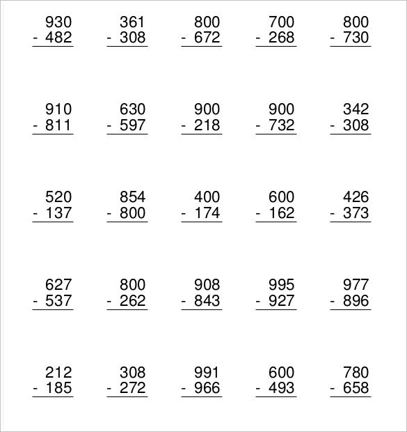 Subtract Across Zeros Worksheets Worksheets For All
