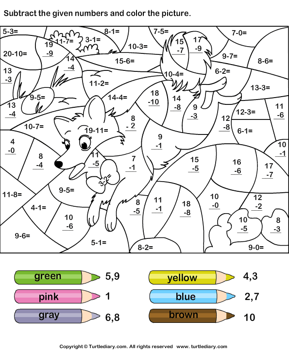 Subtract Numbers And Color Picture Worksheet