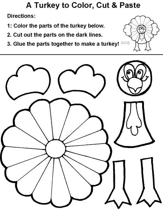 Thanksgiving Coloring Pages Cut And Paste Cut Paste Color A Turkey