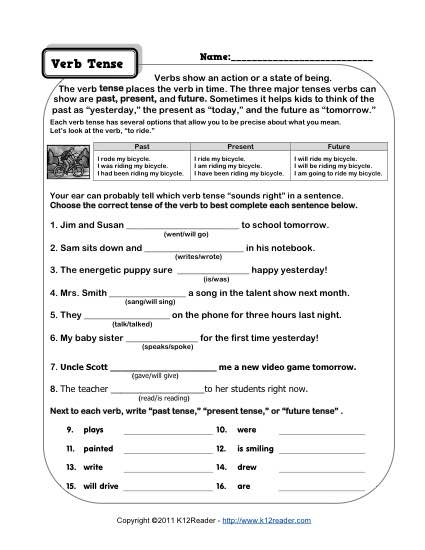 Verb Tense Worksheets