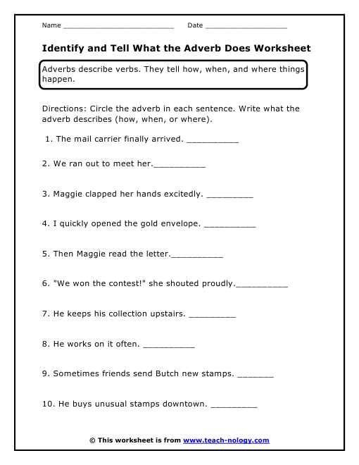 Worksheet On Adverbs Worksheets For All
