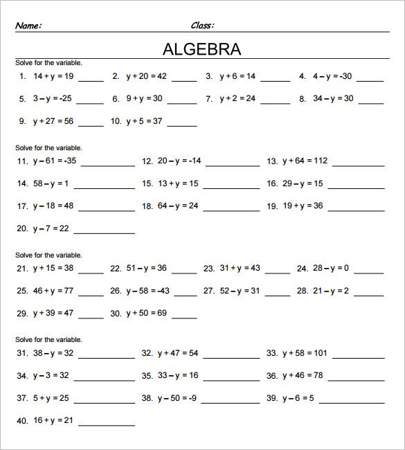Algebra Worksheets Year 7