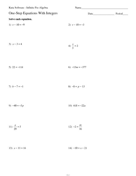 2 Step Equations Worksheets 7th Grade Worksheets For All
