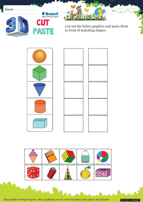 3 D Cut Paste Math Worksheet For Grade 3 | Free Worksheets Samples