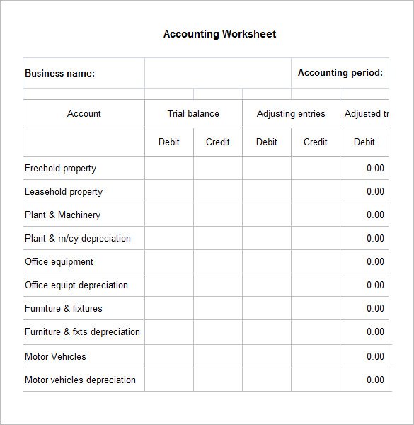 Accounting Worksheets Excel