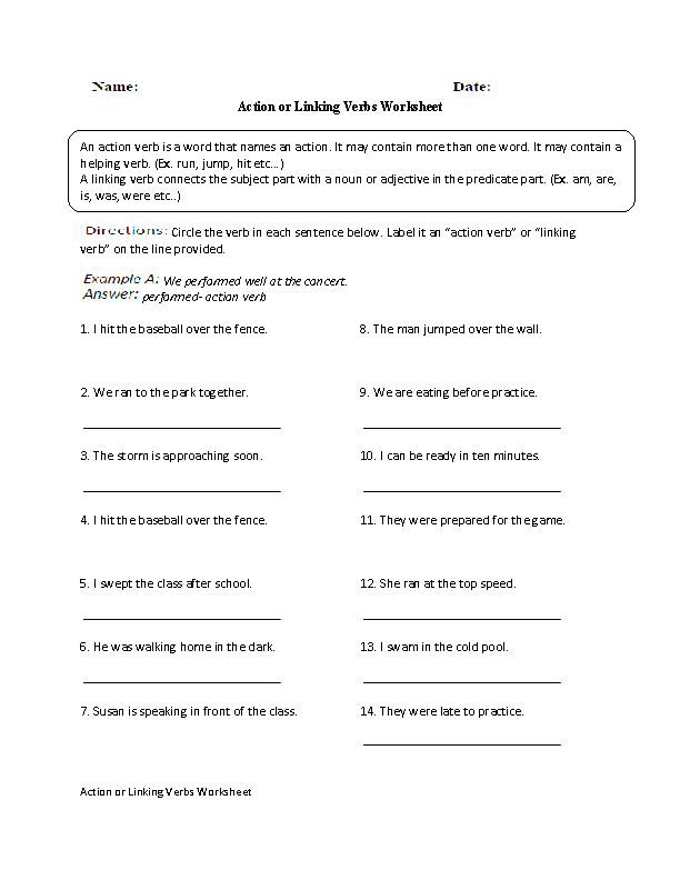 7th Grade Linking Verb Worksheets For Letter Template With 7th