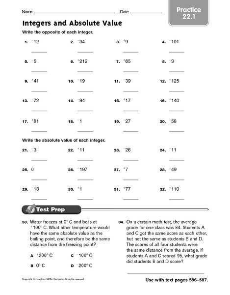 Absolute Values Worksheet Worksheets For All