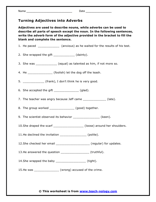 Adjective And Adverb Worksheets With Answer Key Worksheets For All