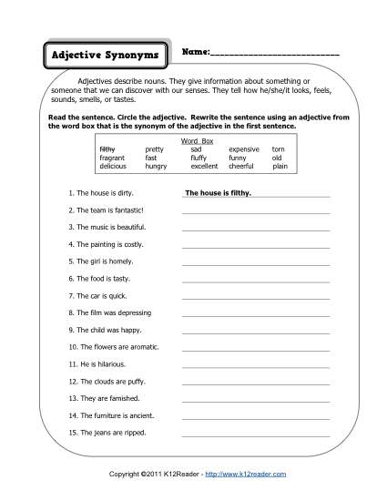 Adjective Worksheets 3rd Grade Worksheets For All | Free Worksheets Samples