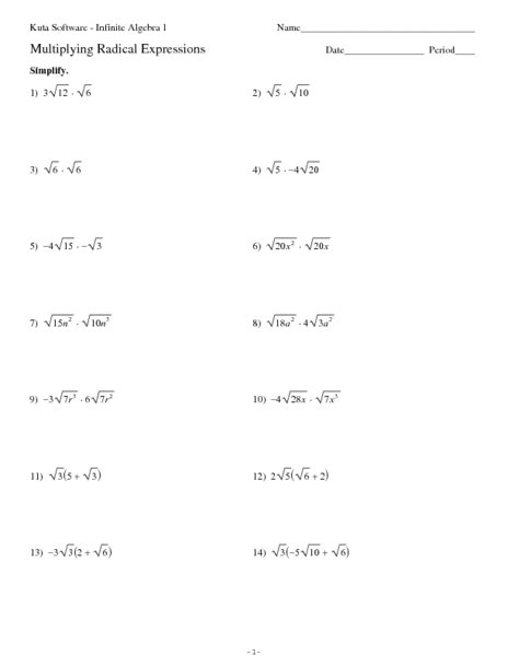 Algebra 2 Simplifying Radicals With Variables Worksheet Worksheets