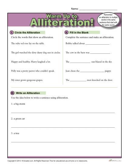 Alliteration Warm Up Activity