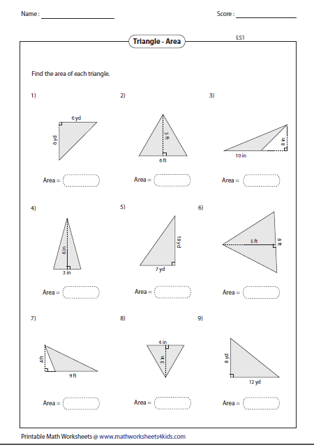 Area Of A Triangle Worksheet Triangles Worksheets Download | Free ...