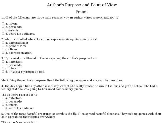 Authors Point Of View Worksheet Worksheets For All